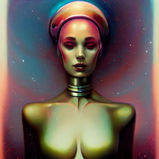 Image similar to a beautiful female robot, elegant pose, melting, by Anato Finnstark, Tom Bagshaw, Brom