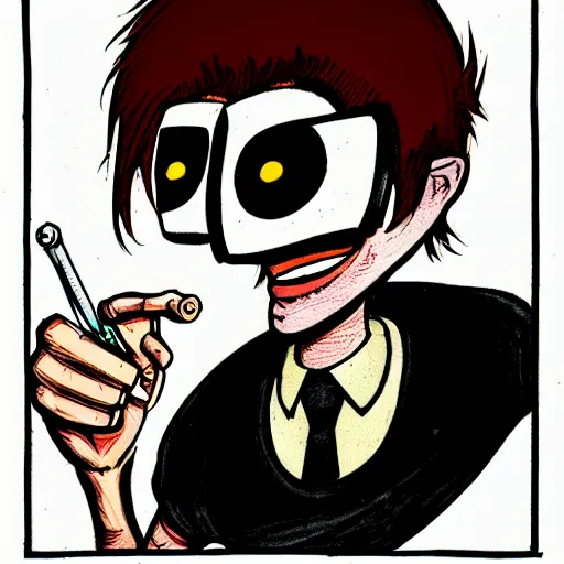 Image similar to a dark brown humanoid, hyper detailed, in the style of jamie hewlett and and jamie hewlett and jamie hewlett, selfie