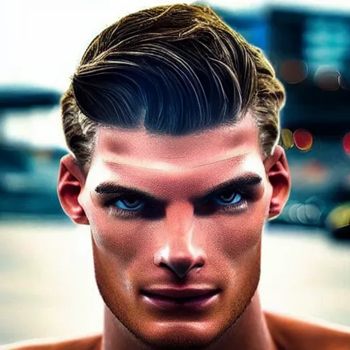 Prompt: “a realistic detailed photo of a guy who is an attractive humanoid who is half robot and half humanoid, who is a male android, Max Verstappen, shiny skin, posing like a statue, blank stare”