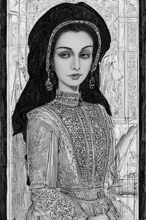 Prompt: Portrait of a Persian Princess who is an architect, beautiful princess, architect, plan of persian building