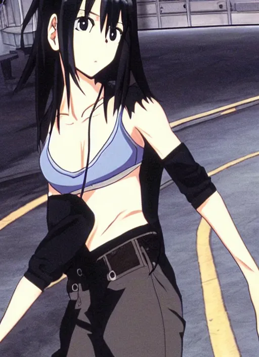 Image similar to anime still of tifa lockhart in the tv show initial d