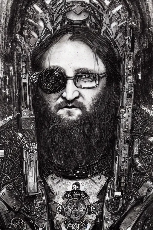 Prompt: portrait of gothic Gabe Newell, cyberpunk, Warhammer, highly detailed, artstation, illustration, art by Gustav Klimt