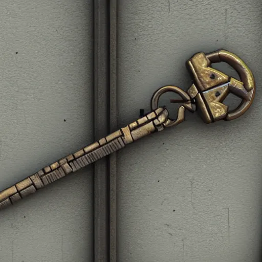 Image similar to metal key for the doors, rpg game inventory item, zoomed on, stylized, perspective view, ArtStation concept