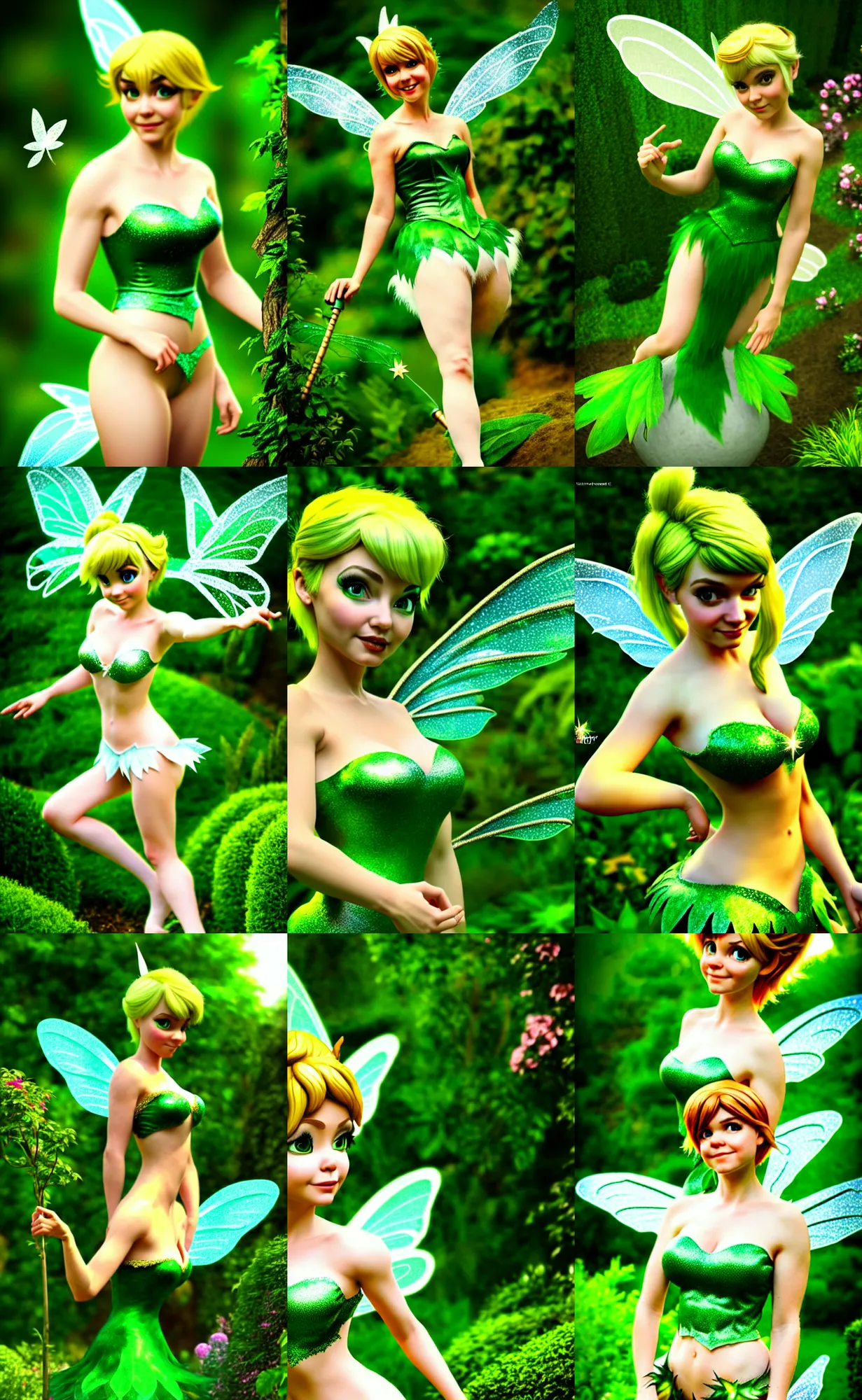Prompt: a highly detailed and realistic photo of the tinker bell fairy cosplay with a cute face full body on a garden, artstation, 4 k, correctly anatomy, good light