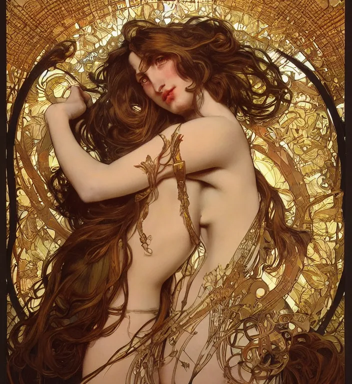 Image similar to unreal engine render + a goddess, smooth, coherent, high detailed, by Karol Bak outlines by Alphonse Mucha, featured on artstation, instagram HD, unreal engine