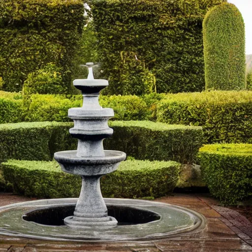 Image similar to photograph of fountain, feminine, beautiful, curvy, garden background, romantic, sensual, shallow depth of field, romantic lighting