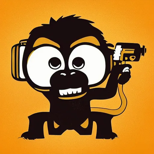 Image similar to “ logo of a monkey in the style of zootopia holding laser gun, with a black background, digital art, award winning, trending on art station, retro style ”