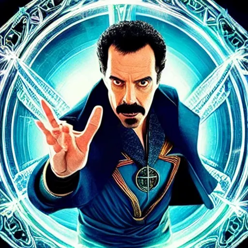 Image similar to “borat as dr strange, poster, highly detailed, dynamic poster”