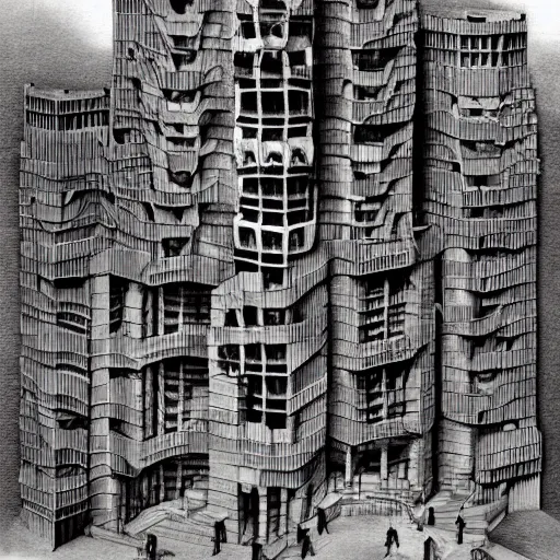 Image similar to nightmarish colossal unreal architecture designed by m c escher