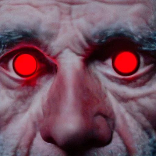 Image similar to an old man with glowing red eyes