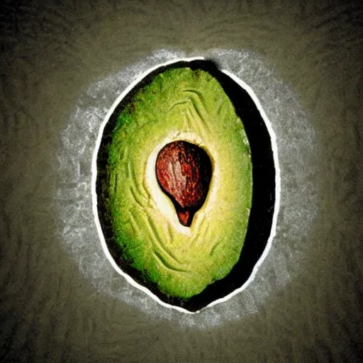 Image similar to realistic photo of a cave painting petroglyph of an avocado inside a heart, parietal art style, inside a cavern, cave painting, sepia colors