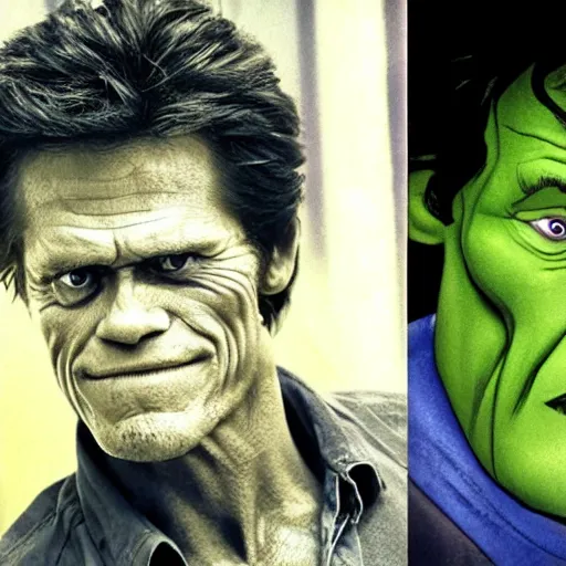 Image similar to willem dafoe as a hulk