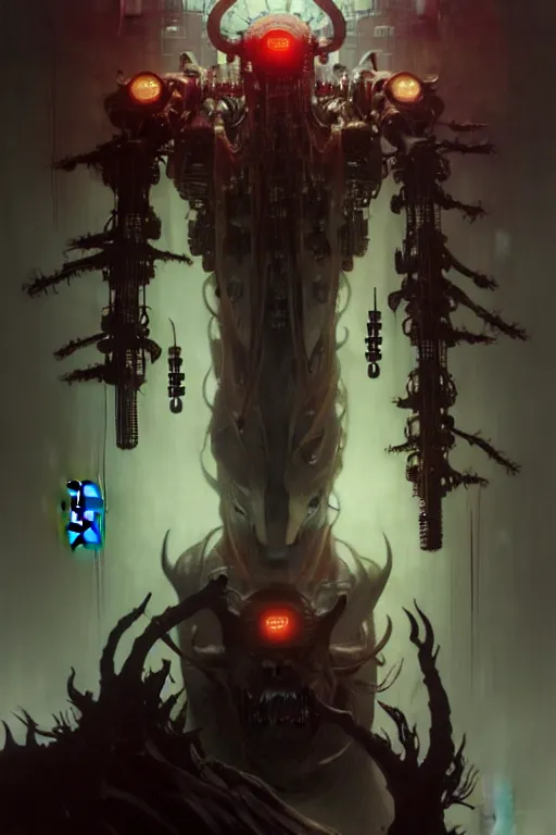 Prompt: dreamland of chinese, ghost, sharp, slender and densely arranged teeth, dystopian, cyberpunk, nanotech demonic monster, horror, mecha, ominous, flowing mucus, intricate, studio, art by anthony macbain + greg rutkowski + alphonse mucha, concept art, 4 k, sharp focus