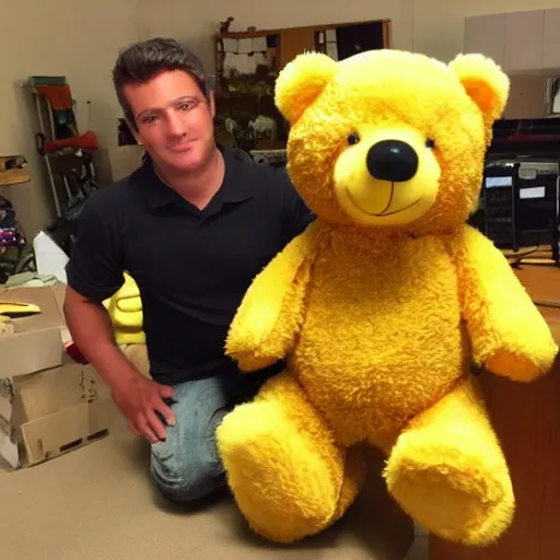 Image similar to a yellow teddy bear showing off a collection of nfts