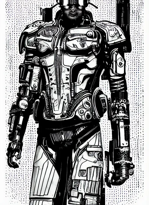 Image similar to cyborg hunter, portrait, cyberpunk 2 0 2 0 manual, by steampoweredmikej, inktober, ink drawing, black and white, coloring pages, manga, highly detailed