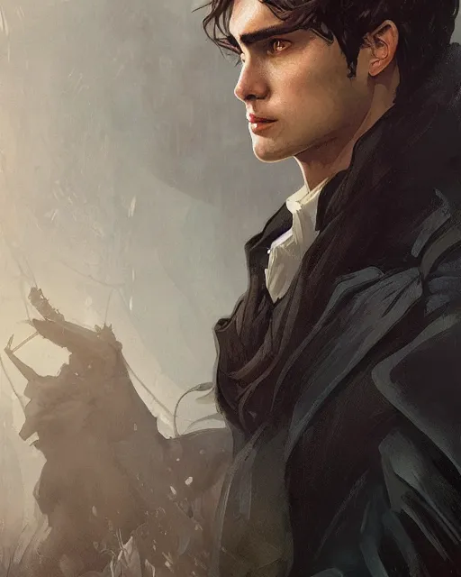 Prompt: ''portrait of kaz brekker from six of crows, lol, fantasy, d & d, digital painting, artstation, concept art, sharp focus, illustration, art by greg rutkowski and alphonse mucha''