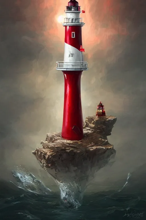 Prompt: a red and white lighthouse inside a clear bottle, very fancy whiskey bottle, intricate concept art, hyper detailed, digital art, artstation, cinematic lighting, studio quality, smooth render, by peter mohrbacher, hajime sorayama, boris vallejo, craig mullins