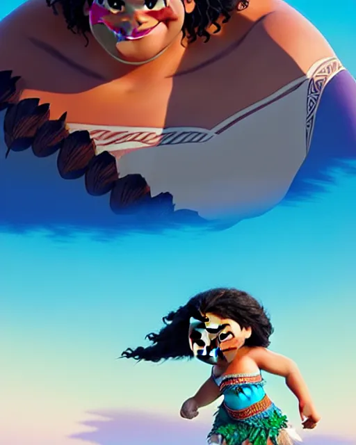 Image similar to moana, detailed perfect face, exquisite details, fire magic, mid view, design on a white background, by studio muti, greg rutkowski makoto shinkai takashi takeuchi studio ghibli