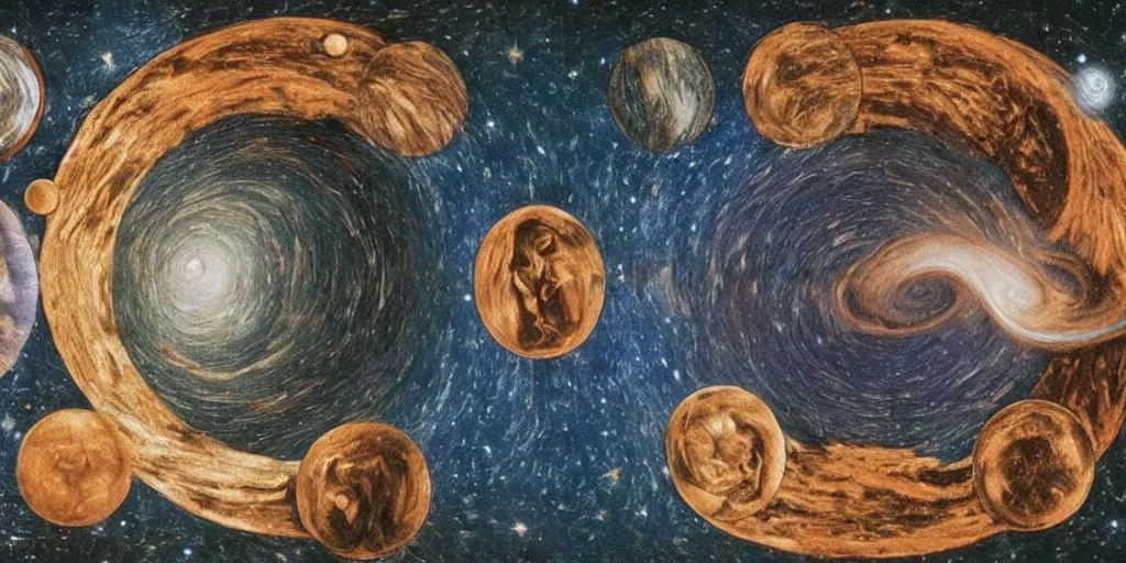 Prompt: the creation of the universe, planets and stars, in the style of leonardo da vinci