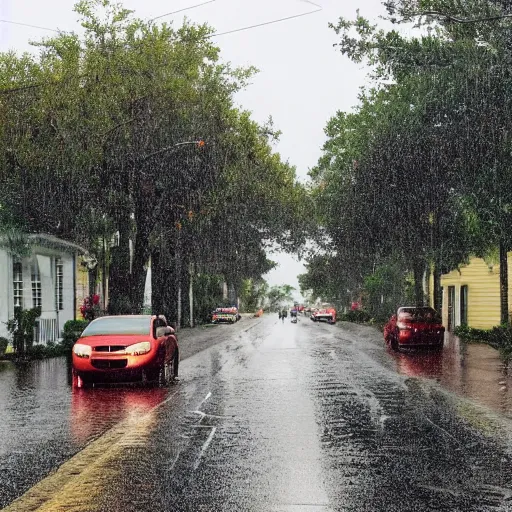 Prompt: a rainy day on a typical street in florida