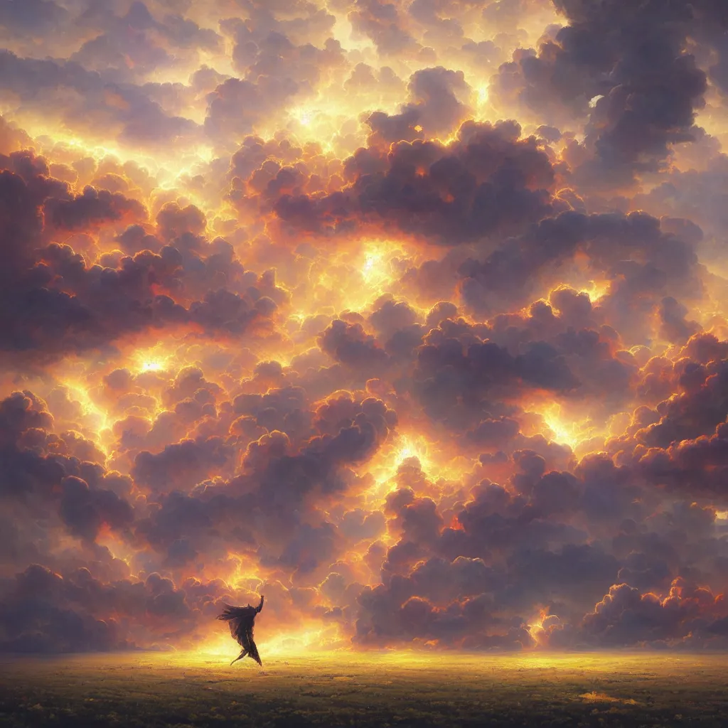 Image similar to a sending down [ of the revelation ] from him who created the earth and the lofty heavens, tornado of flowers, overdetailed art, by greg rutkowski, by rhads, sharp focus