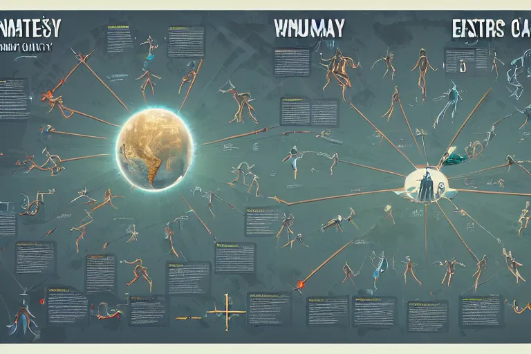 Image similar to a labeled, bordered, and detailed infographic poster depicting humanity's stats, abilities and popularity with various extraterrestrial cultures, in the style of wlop, illustration, epic, fantasy, hyper detailed, smooth, unreal engine, sharp focus, ray tracing