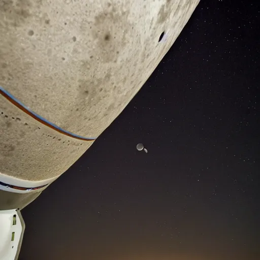 Prompt: apollo rocket closeup in the night sky with the full moon