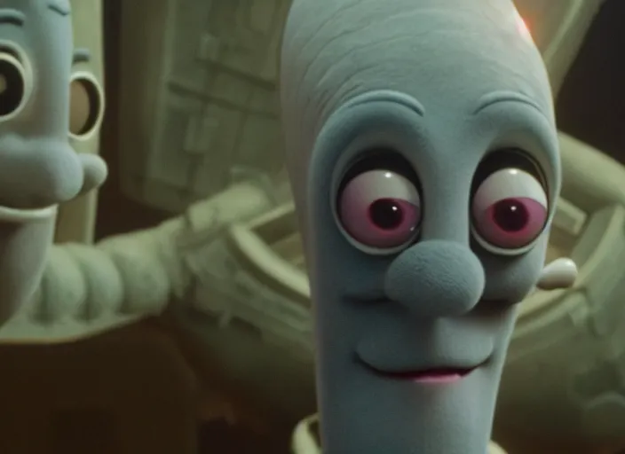 Image similar to film still of squidward in the new scifi movie, 4 k