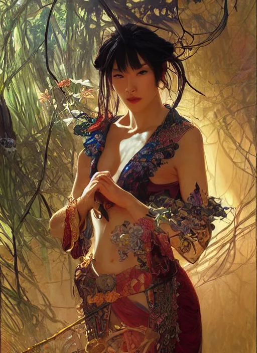 Image similar to oriental witch in elder ring by stanley artgerm lau, greg rutkowski, thomas kindkade, alphonse mucha, loish, norman rockwel