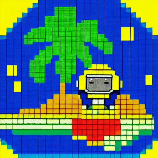 Prompt: an astronaut lounging in a tropical resort in space as pixel art