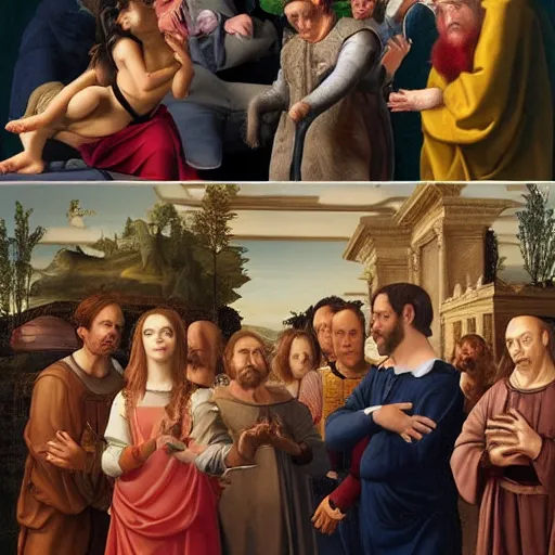 Prompt: the cast from the office in renaissance painting