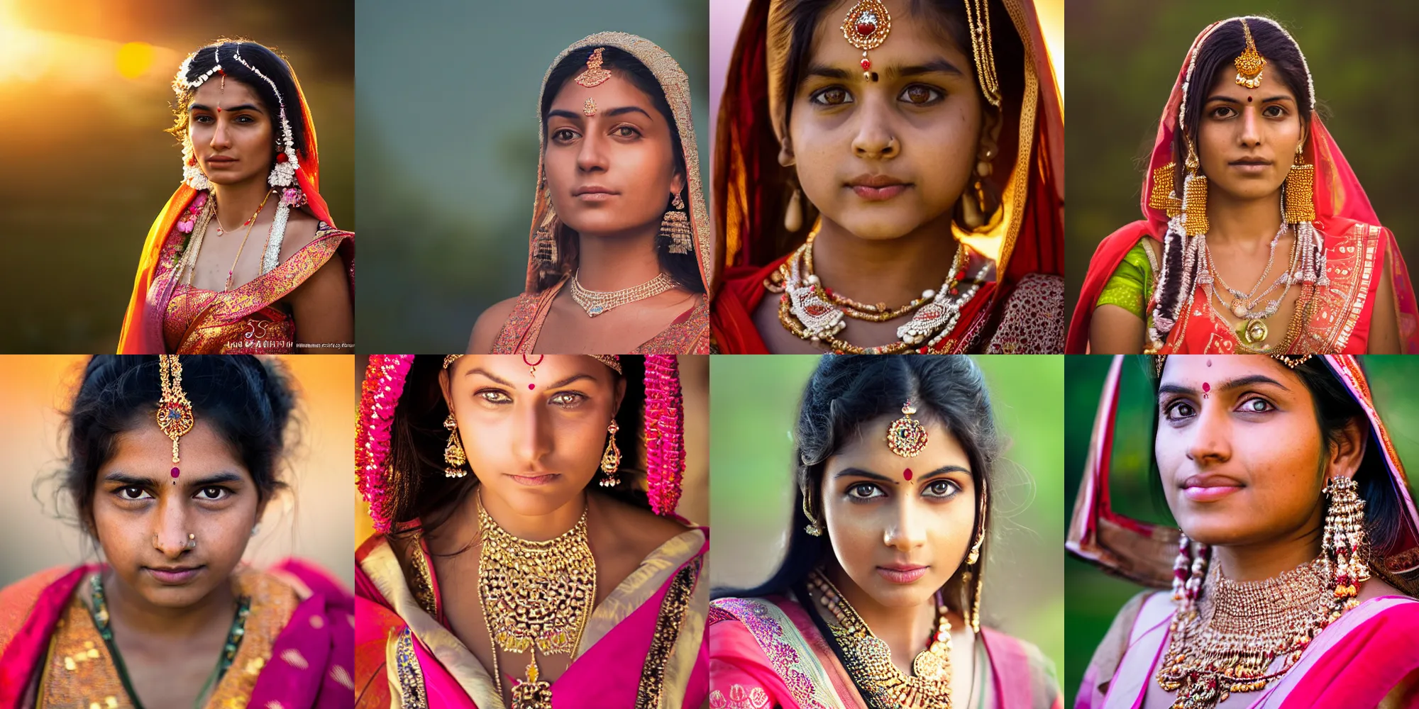 Prompt: Portrait of a beautiful Indian princess at dawn, 8k, 55m lens