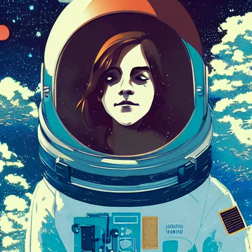 Image similar to emma watson light novel illustration as an astronaut by makoto shinkai by victo ngai