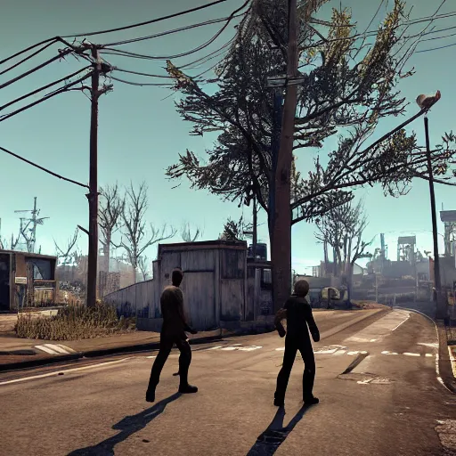 Image similar to Abbey Road post-nuclear war in Fallout 4, in game screenshot