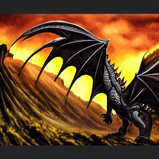 Image similar to Gothic dragon, Volcano landscape, dark lighting