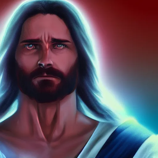 Image similar to jesus christ as a super saiyan 4k, digital art, artstation