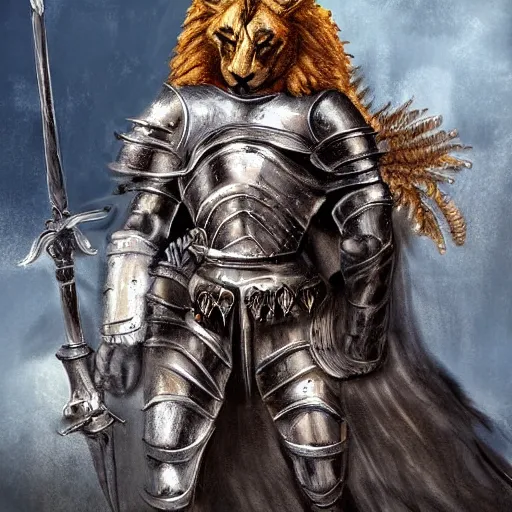 Prompt: book cover about a medieval lion knight, digital art, realistic, detailed, fantasy