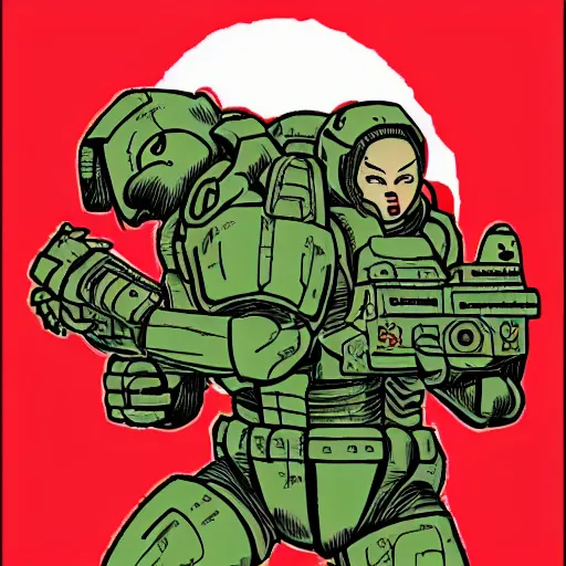 Prompt: doomguy in the style of inio asano