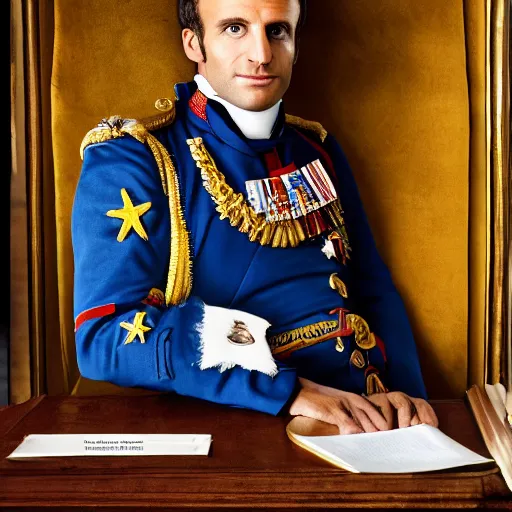 Image similar to portrait of emmanuel macron dressed as napoleon in parliament, natural light, sharp, detailed face, magazine, press, photo, steve mccurry, david lazar, canon, nikon, focus