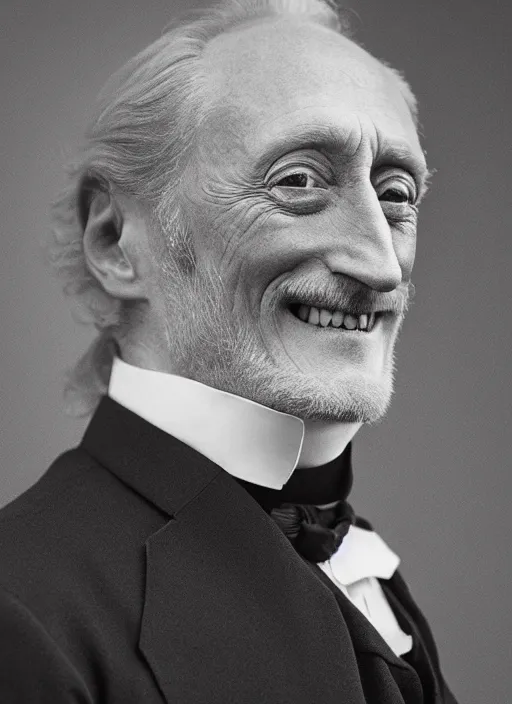 Image similar to charles dance as a victorian politician, smiling, male, victorian, detailed face, highly detailed, cinematic lighting, photograph by elliott & fry