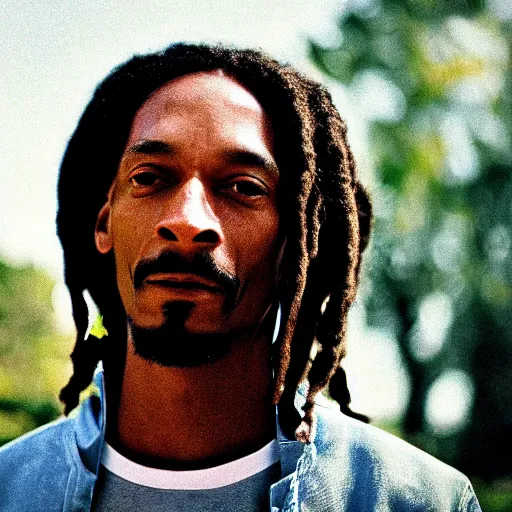 Image similar to cinematic film still of Snoop Dogg as Bob Marley, candid photo, 1999, Jamaica, shallow depth of field, close up photograph, epic lighting