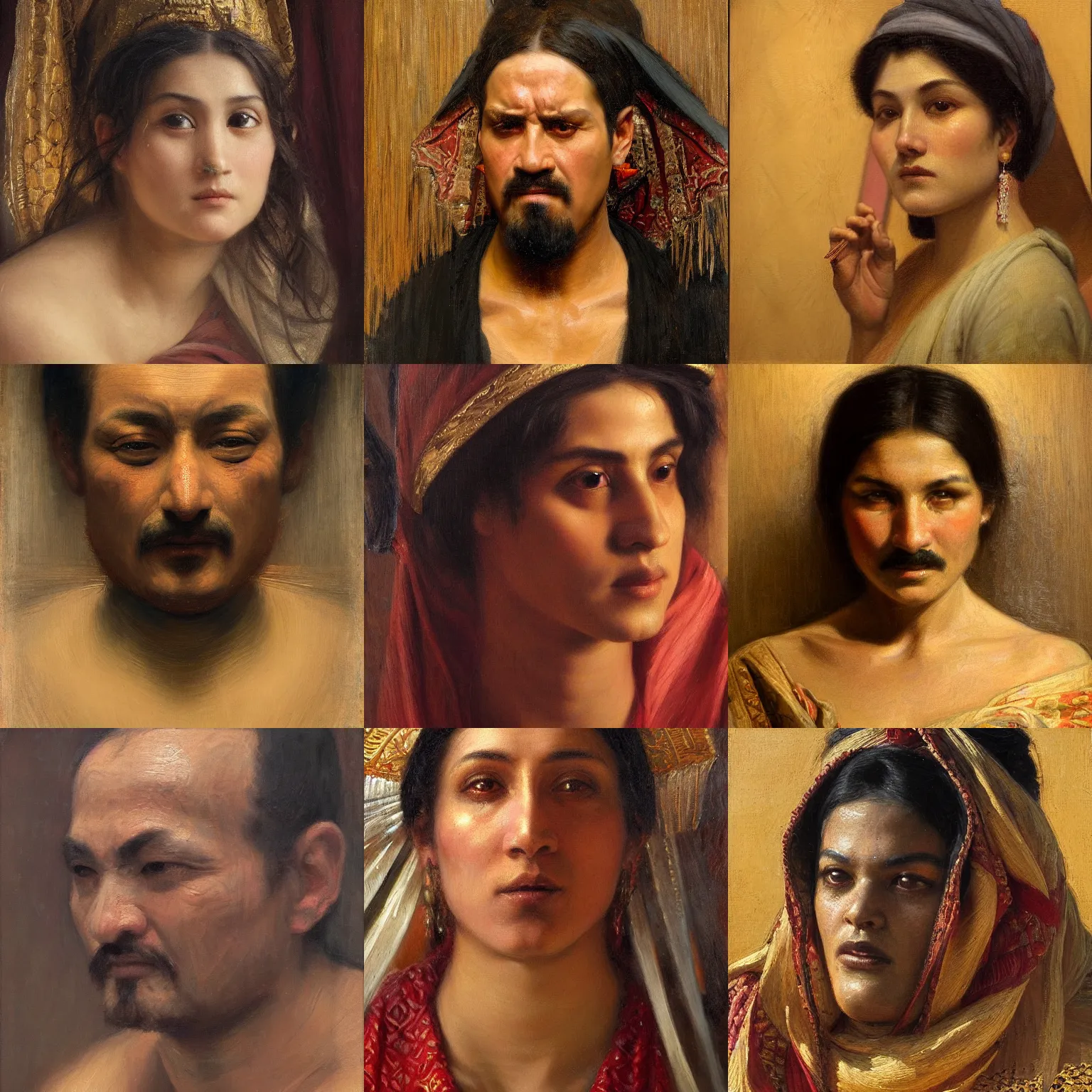 Prompt: orientalism face detail of an evil spirit by edwin longsden long and theodore ralli and nasreddine dinet and adam styka, masterful intricate art. oil on canvas, excellent lighting, high detail 8 k