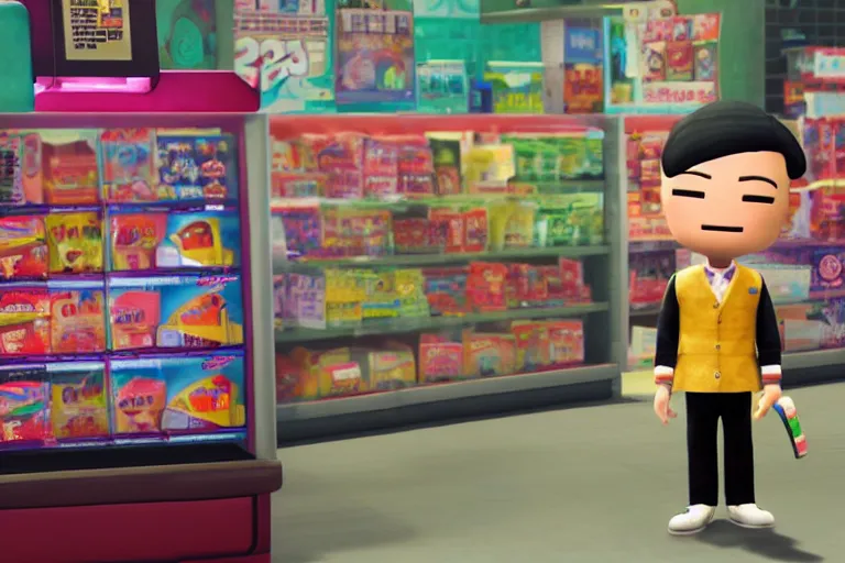 Image similar to agent 4 7 ordering a slurpee at 7 1 1, ps 4 little big planet screenshot