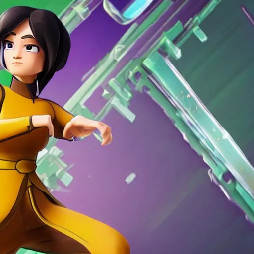 Prompt: toph beifong in fortnite closing her eyes, character render, full body shot, highly detailed, in game render