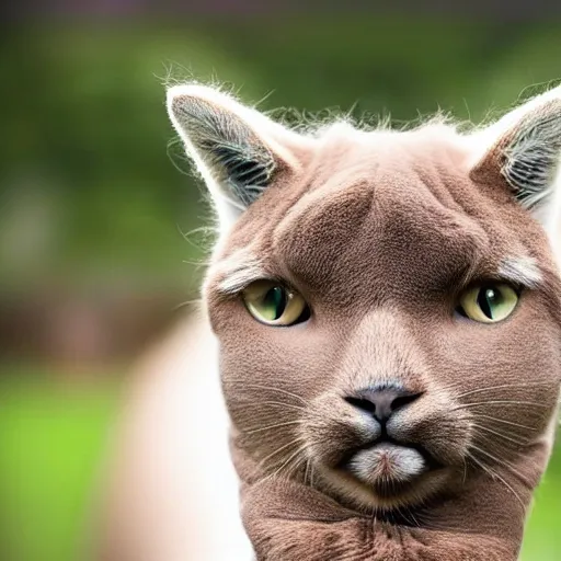Prompt: a cat - alpaca - hybrid, animal photography