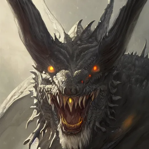 Prompt: a portrait of a grey old , dragon!, dragon!, dragon!, dragon!, dragon!,dragon!, dragon!, dragon!, dragon!, dragon!,dragon!, dragon!, dragon!, dragon!, dragon! man, horns!, werewolf, epic fantasy art by Greg Rutkowski