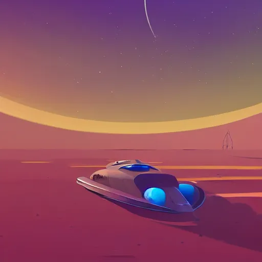 Prompt: a painting of a sci - fi spaceship in the desert, concept art by James Gilleard, Artstation contest winner, space art, concept art, speedpainting, redshift