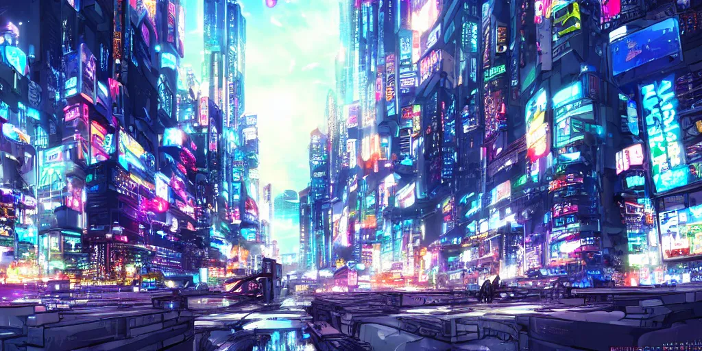 Prompt: Beautiful anime cyberpunk city