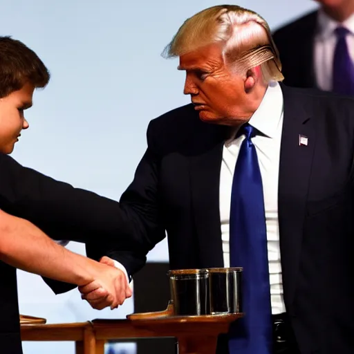 Image similar to donald trump and magnus carlsen shaking hands