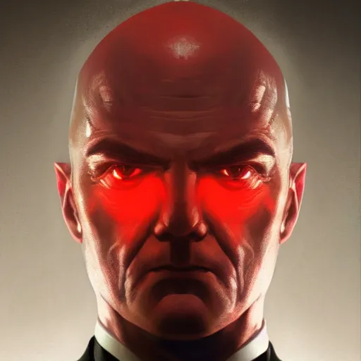 Image similar to a portrait of agent 4 7 from hitman with multiple faces formed into one, dark background, red rim light, highly detailed, digital art, artstation, concept art, smooth, sharp focus, greg rutkowski, wlop